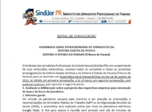 Jornalistas da Gazeta do Povo e da Tribuna do Paraná são convocados para assembleia